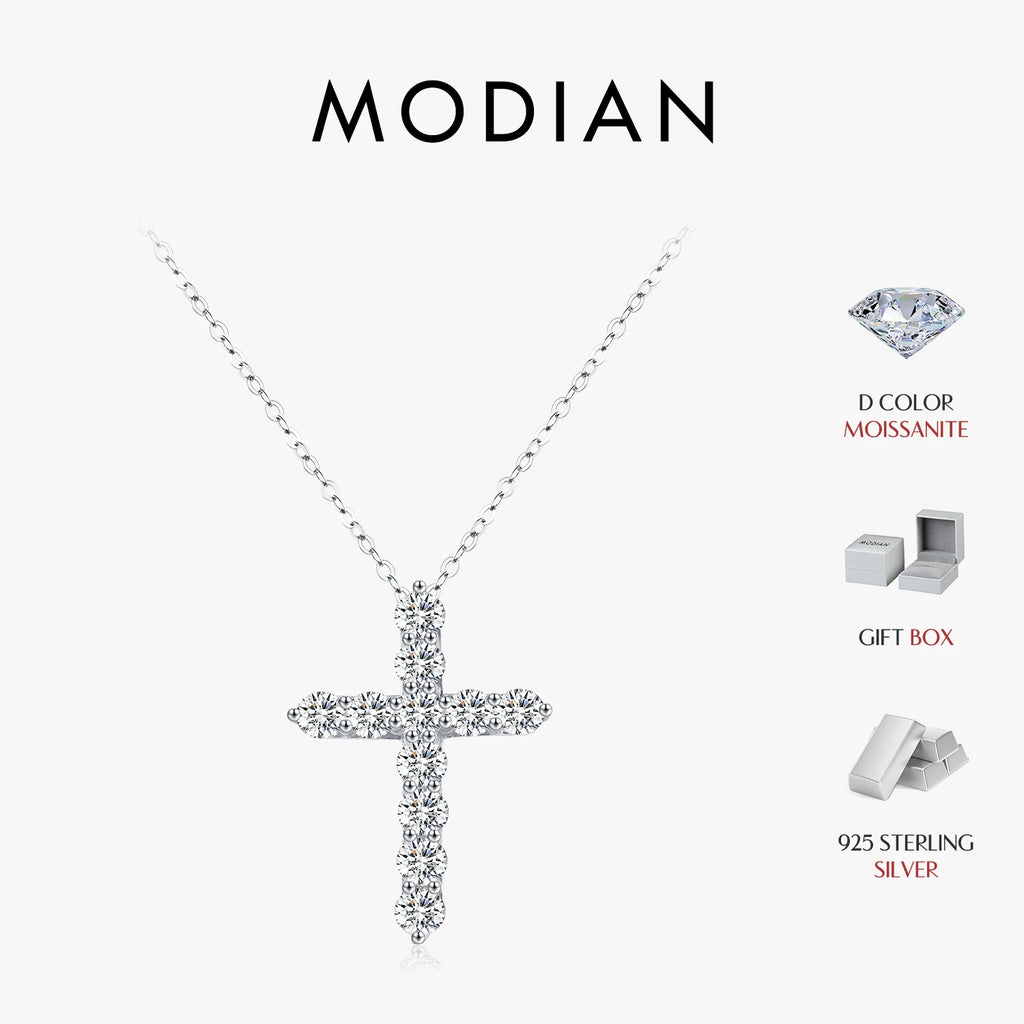 MODIAN D Color Moissanite Necklace 925 Sterling Silver Exquisite Cross Link Chain Pendant Necklace For Women Fine Jewelry Gift