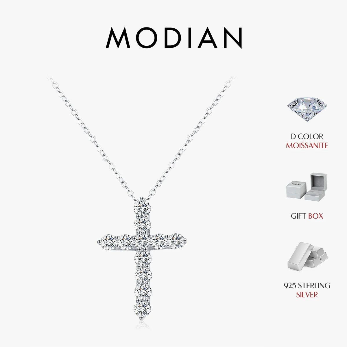 MODIAN D Color Moissanite Necklace 925 Sterling Silver Exquisite Cross Link Chain Pendant Necklace For Women Fine Jewelry Gift