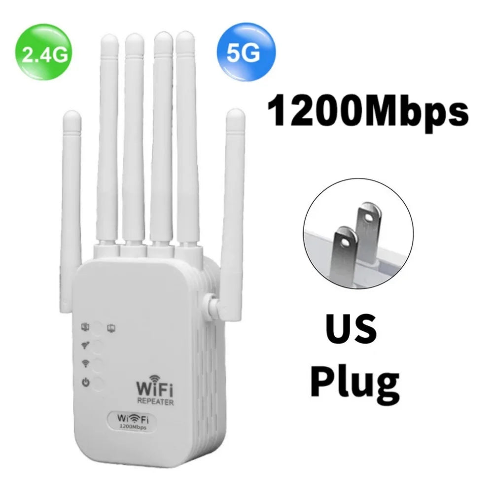 1200Mbps Wifi Repeater Dual Band 2.4G 5G Network Range Extender Signal Booster Amplifier 6Antenna Wireless WiFi Router
