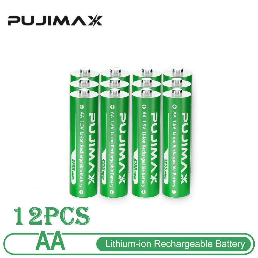 PUJIMAX Lithium-Ion Rechargeable Battery High-Capacity 1.5V 4255mWh AA&1100mWh AAA Battery for Remote Control Mouse Electric Toy