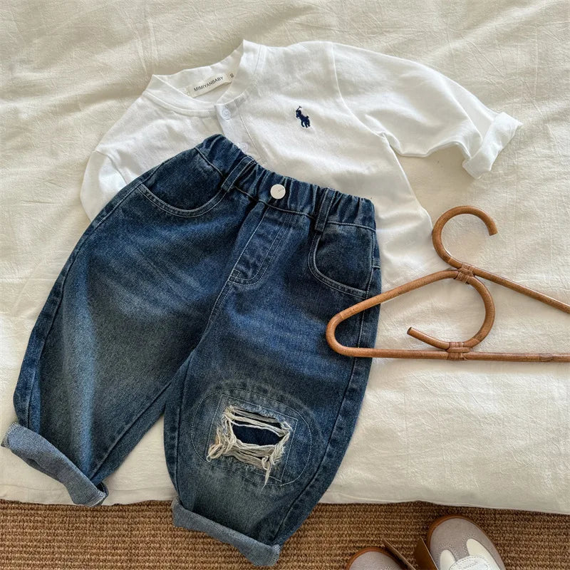 1 2 3 4 5 6 7 Years Boys Denim Pants Spring Autumn Casual Kids Pants Hole Birthday gift Fashion Boys Outdoor Children Clothing