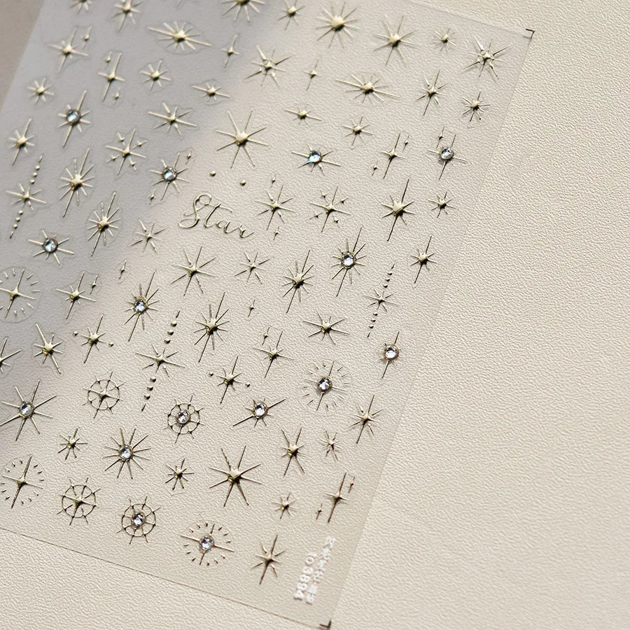 Luxury Diamond Gold Sliver 5D Bronzing Star Nail Sticker Shiny Laser Starlight Nail Decals 8*10cm Self-Adhesive Nail Decorations