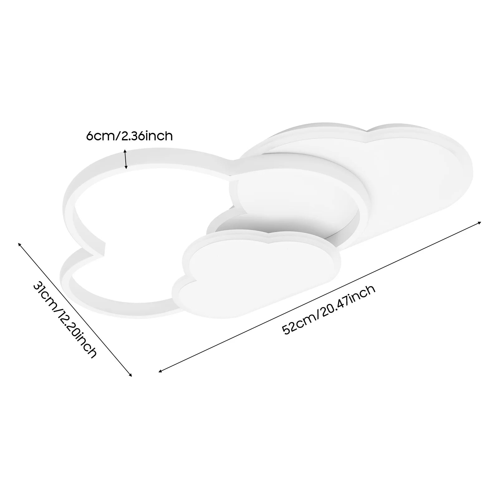 Cloud Shape LED Ceiling Light Fixture Modern 3-Color Lighting Acrylic Ceiling Lamp for Living Room Bedroom Kid's Room 52x31cm