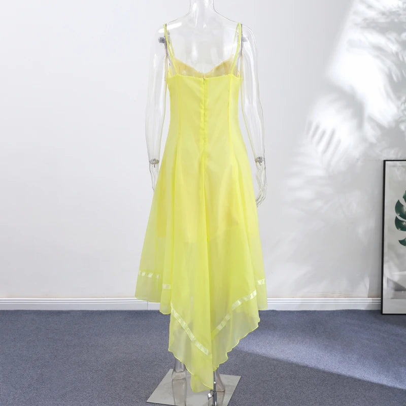 Elegant Pleated Women's Dress Sleeveless Backless Patchwork Waist-Closed Ruffle Hem Sling Maxi Dresses 2026 Summer Female Robe