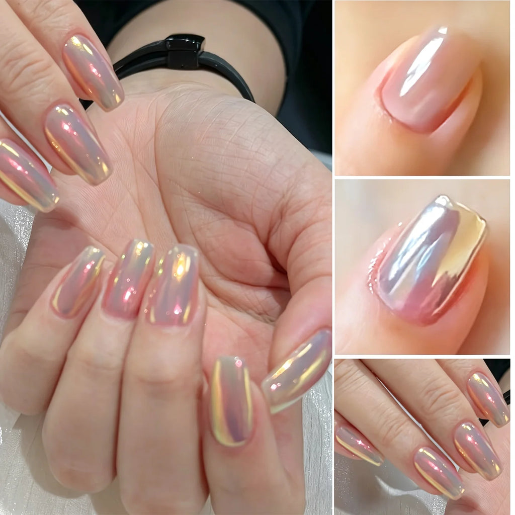 Colorful Aurora Polarized Nude Nail Polish 10ML, Gentle Versatile Color, Easy Application, Quick Dry, Glossy Transparent