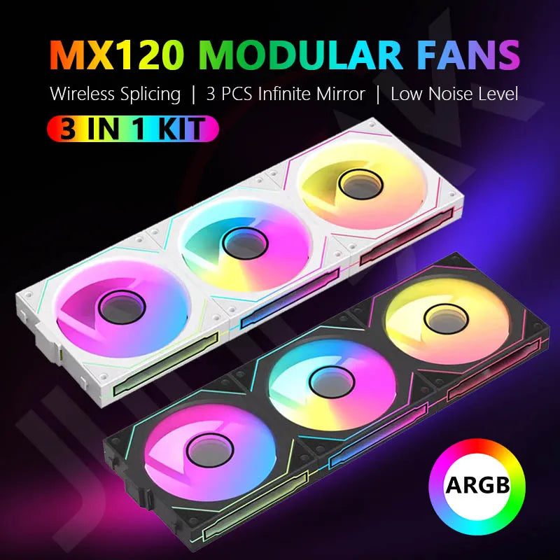 JUMPEAK MX120 Modular Stackable Splicing ARGB 240mm 360mm 120mm PC Case Cooling Fan Infinite Mirror For Computer Water Cooler