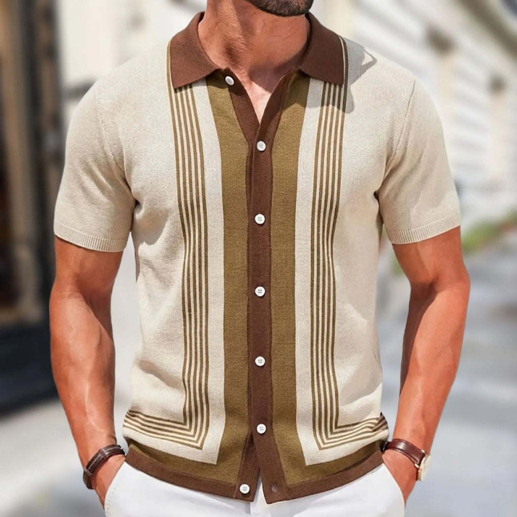Summer Men Knitted Cardigan Polo Shirts Short Sleeve Striped Jacquarded Business Shirts American Retro Premium Quality Knitwear
