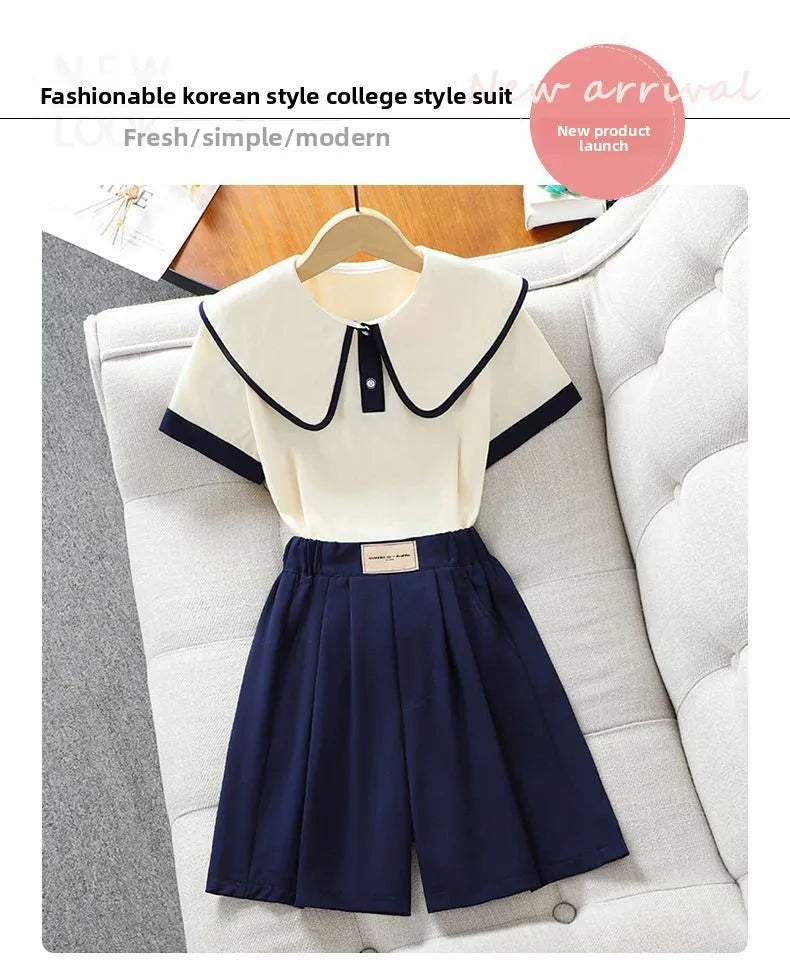 2026 New Summer Teenage Girls Clothing Sets Children Short Sleeve Top Shorts Two Piece Set Kids Casual Oufits School Clothing