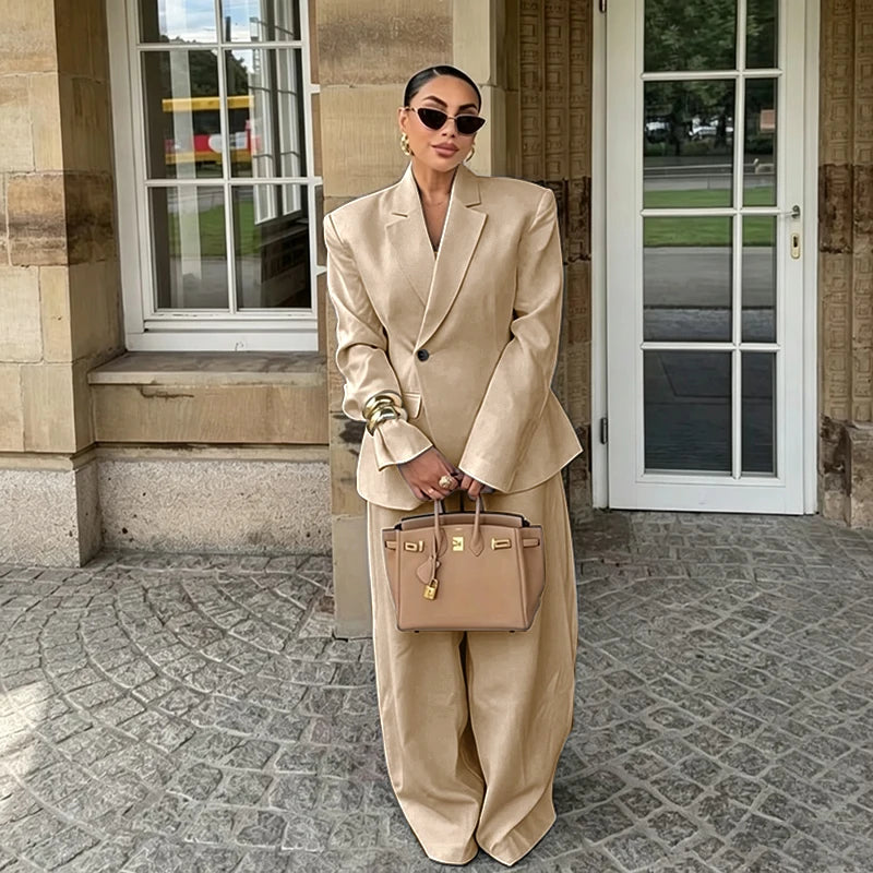 Chic White Wide-leg Pant Single Breasted Women Pants Set New Female Two Pieces(Blazer+Trousers) Conjuntos Femininos Elegantes