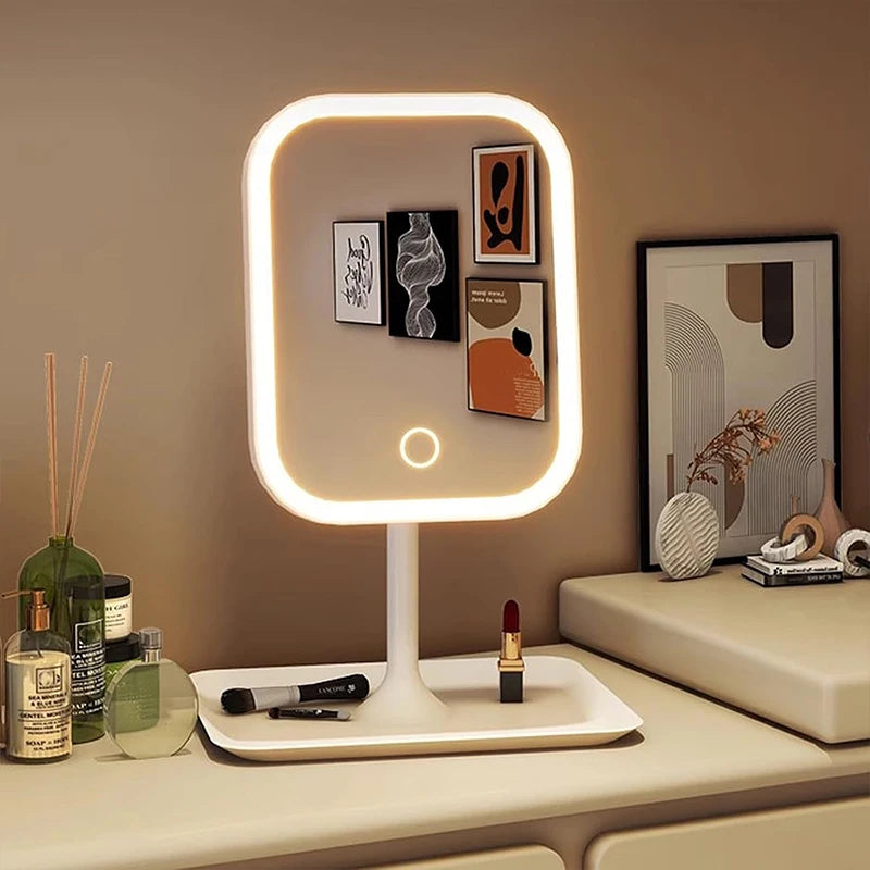 Makeup Vanity Mirror with Lights 3 Color Tabletop Lighted With Smart Touch Control, Light Up With Storage Tray & 270° Rotation