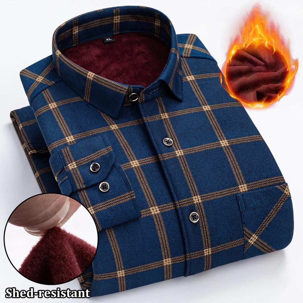 2025 Men's Autumn Winter Warm Long Sleeve Casual Plaid Shirts Thickern Fleece Check Shirts for Men Plus Size Male Office Clothes