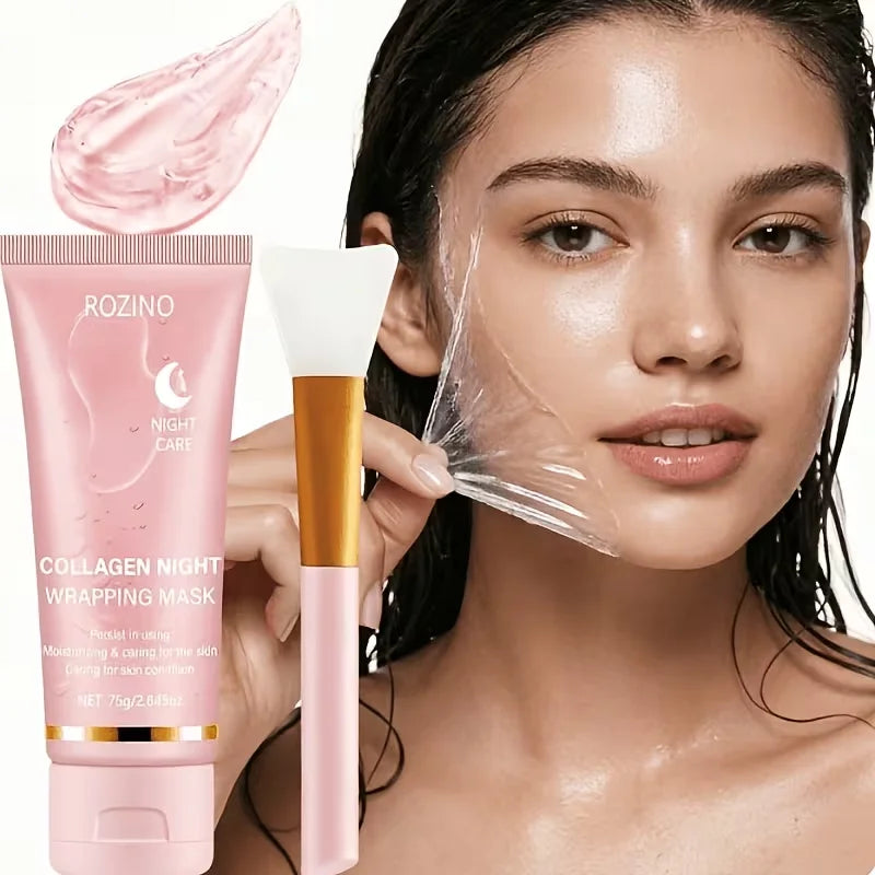 Collagen Intensive Moisturizing Nighttime Peel-Off Mask 75g, Comes with a Free Mask Brush, Gel Texture Is Easy to Absorb, Deeply Hydrates and Moisturizes, Instantly Relieves Dryness with a Single Swipe and Peel-Off, Evens Out