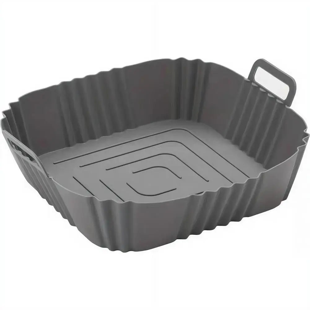 Square Silicone Air Fryer Liner Reusable Non-Stick Basket with Handles, Heat-Resistant Baking Tray for Air Fryer/Oven/Microwave