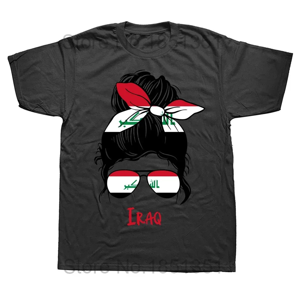 Funny Iraqi Iraq Girl Woman Flag T Shirts Summer Tee Tops Round Neck Short-Sleeve Fashion Tshirt Clothing Casual Basic T-shirts