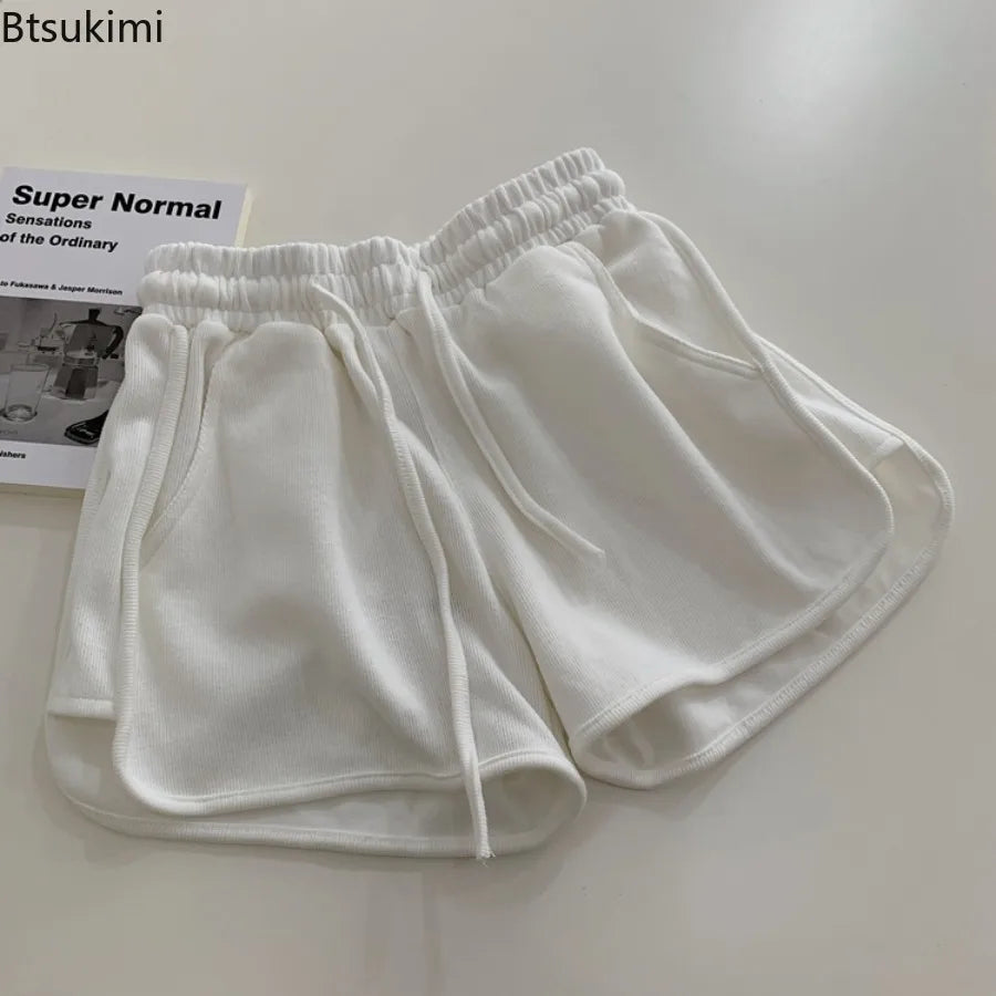 New2026 Women's Summer Casual Loose Drawstring Sports Shorts Elastic High Waist Fitness Running A-line Shorts Leisure Home Pants