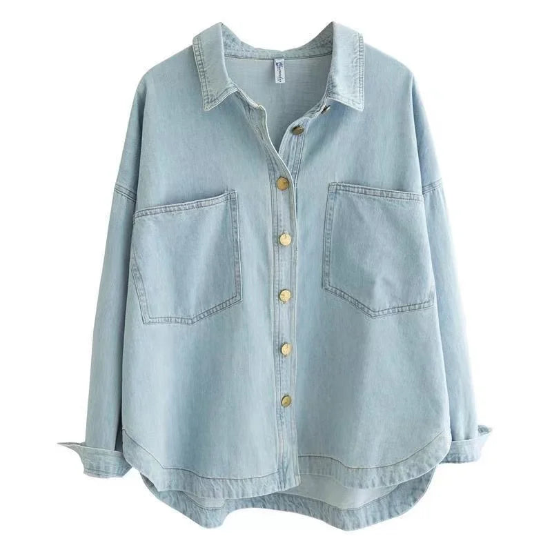 Women's Shirt Spring Autumn Korean Denim Shirt Jacket 2024 New Women Long Sleeved Loose Ladies Jeans Blouse Tops Lady