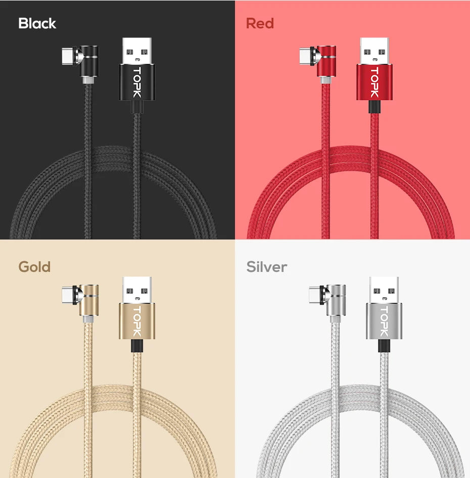 TOPK Magnetic Charging Cable 360° Rotating Magnetic Phone Charger Cable with LED Light, 90° Angle Connector, Nylon-Braided Cor