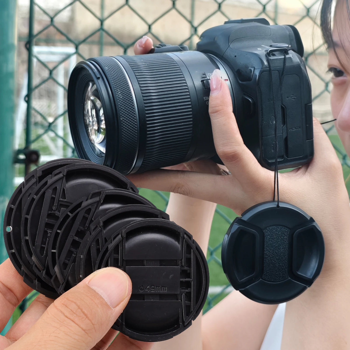 Universal Lens Cap 49 52 55 58 62mm Center Pinch Snap on Front Cap Cover for DSLR Camera Lens Protector Protective Accessories