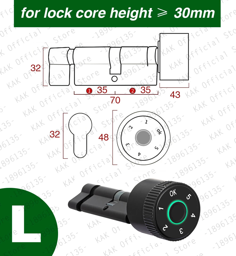 KAK Tuya APP Fingerprint Cylinder Smart Door Lock Electronic Digital Password Code Lock Keyless Remote Control Lock Hardware