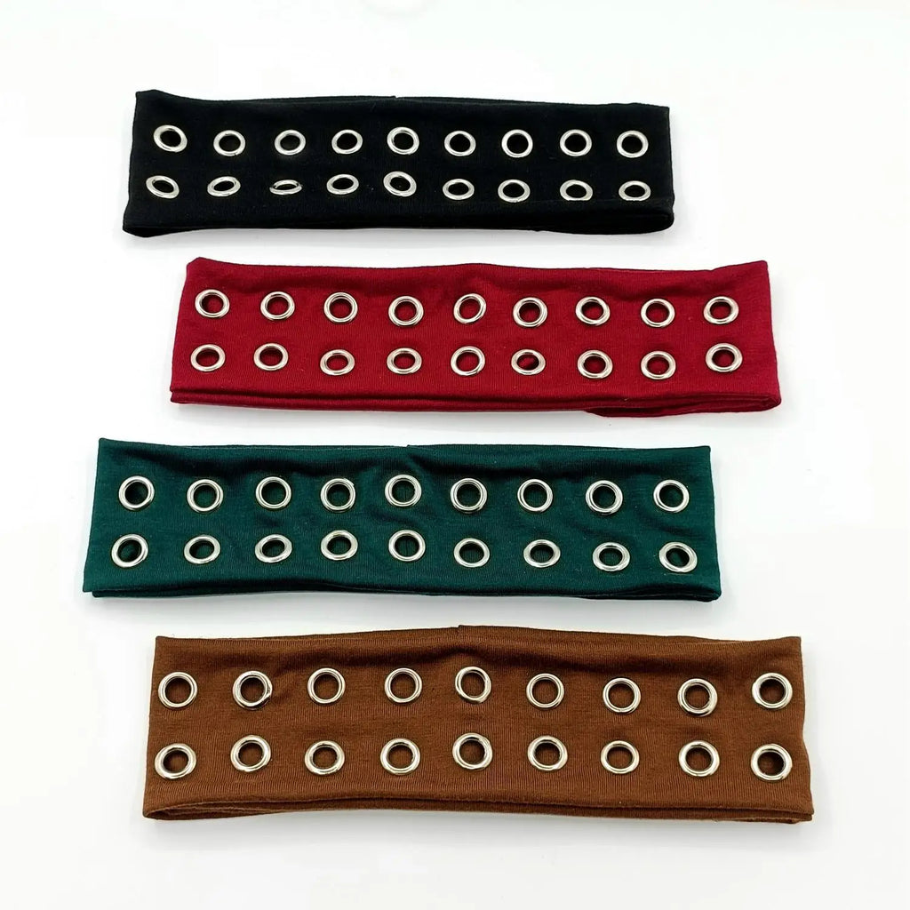 Y2K Girl Hollowed Out Wide Elastic Headband With Eyelets Punk Headwrap Rock Grunge Stretchy Headbands for Women Hair Accessories