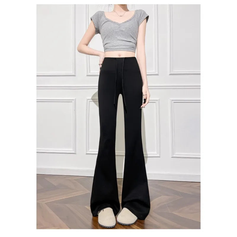 Women High Waist Drawstring Flared Sweatpants Slim Fit Stretchy Casual Yoga Pants Multi Colors