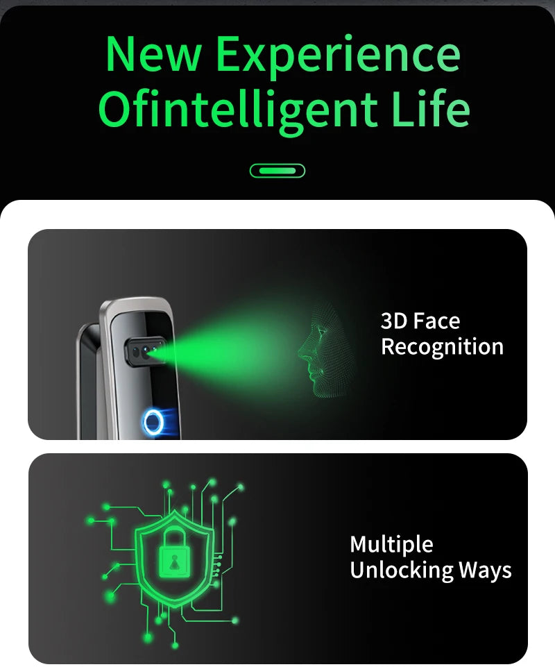 EGFirtor Smart Password Lock 3D Face Recognition Fingerprint IC Card Key Security Home Door Lock With Camera