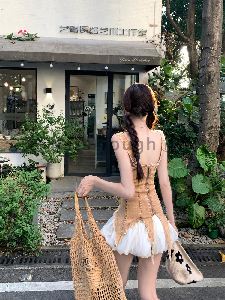 Summer Korean Fashion Retro 2 Piece Set Women Y2K Zipper Denim Tank Top Slim Top+mini Skirts Female Streetwear Hot Girl Suit New