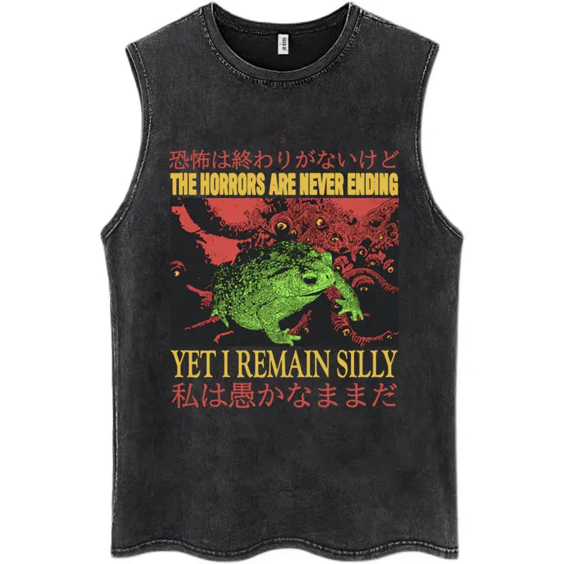 Japan I Alone Pigeon Vintage Washed Tank Top Men Women Personality O-Neck T-Shirt Casual Cotton Oversized Sleeveless Streetwear