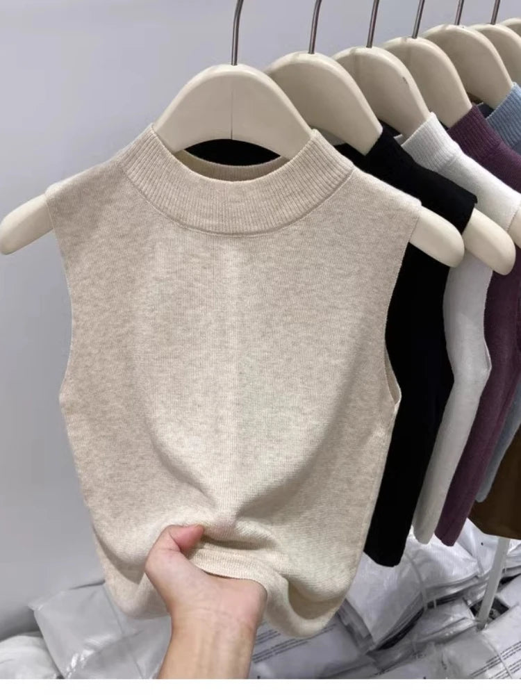 AOSSVIAO Women Knitted Tank Top Summer Fall Slim Sweater Sleeveless Solid Spring Autumn Sweaters Pullovers 2026 Top