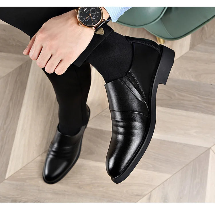 Spring Autumn Cow Leather Shoes for Men Fashion Casual Increase New Designer Men's Dress Shoes Black Platform Shoes Male