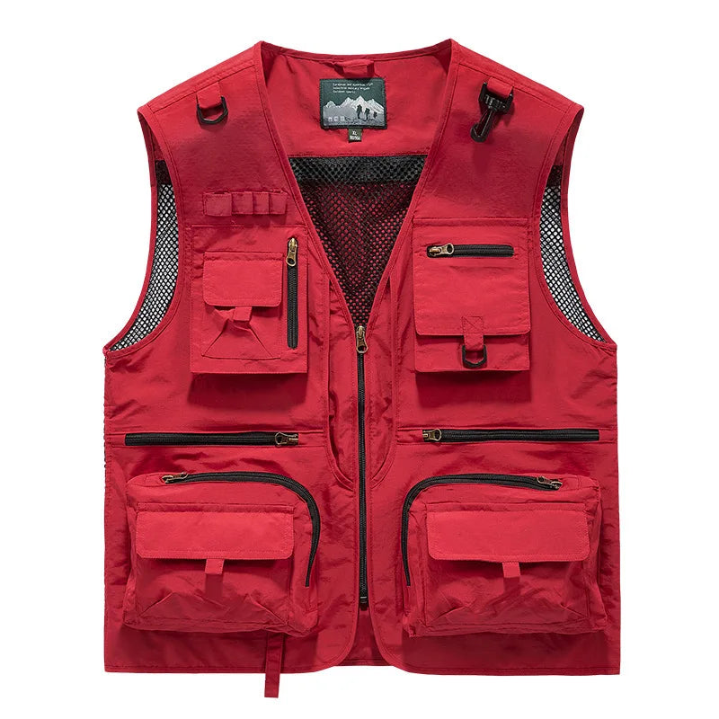 Mesh Men's Fishing Vest Multi Zip Pocket Hiking Waistcoat Male Light Thin Outdoor Sleeveless Jacket Work Summer Travel Plus Size