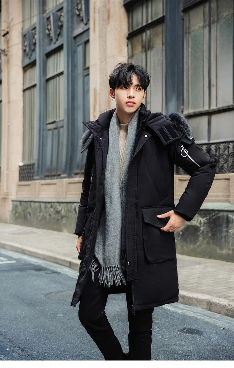 Men's New Korean Version Thick Parka Over the Knee Men's Mid to Long Style Trendy Handsome Men's Coat High Quality Design Parkas