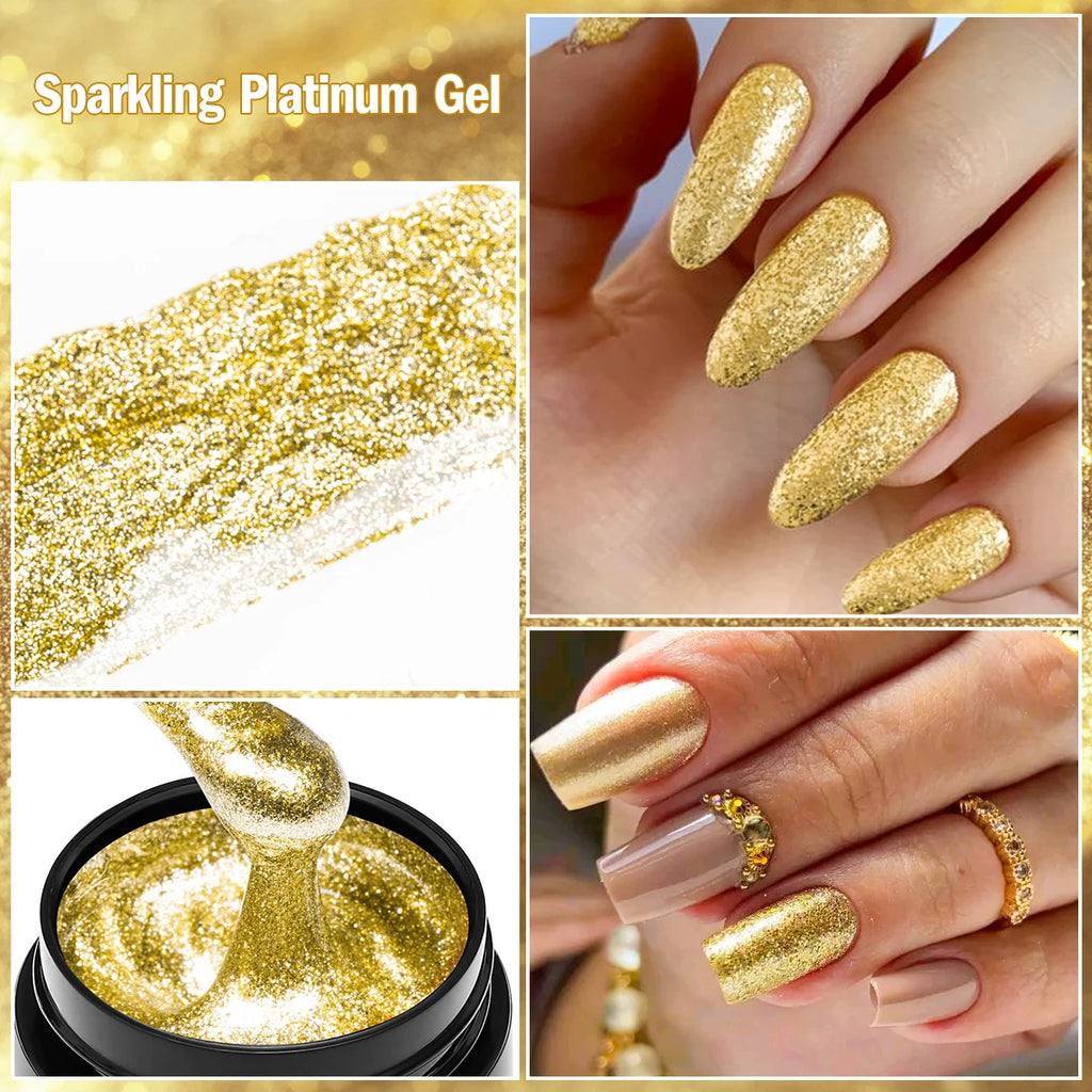 FOUR LILY 8ml Pink Glitter Sequins Gel Nail Polish Shiny Sparkling Platinum Semi Permanant Soak Off Nail Art Varnish Manicure