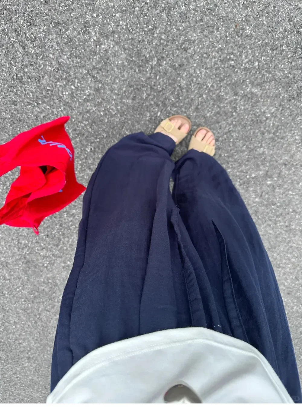 Loose Casual Cotton Linen Trousers Women Full Length Drawstring Women's Wide-leg Pants Summer Thin Linen Navy Blue Baggy Pants