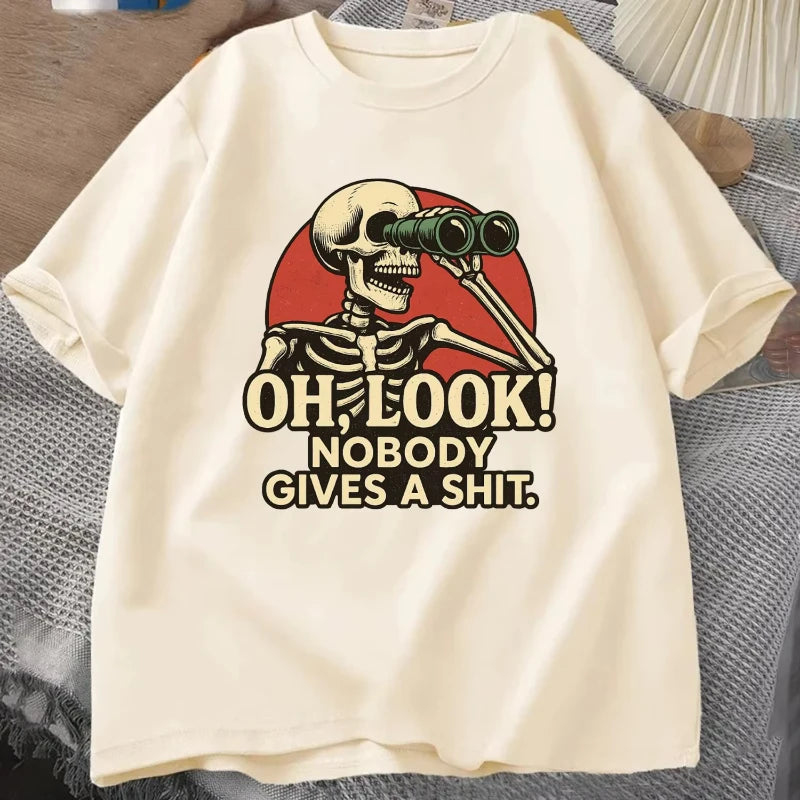 Oh Look Nobody Gives A Shit Sarcasm T-shirt Summer Men's Tracksuit Round Neck Short Sleeve Sportswear Casual Fun Tops Cotton Tee