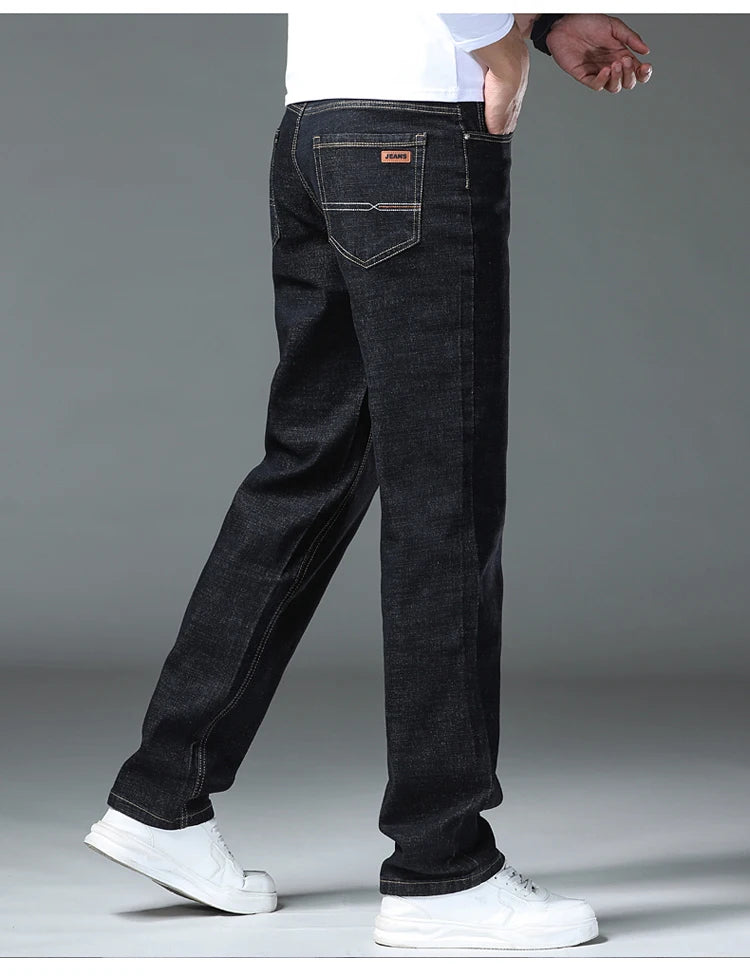 2026 New Men's Straight Denim Pants  Brand Clothes Black Blue  Jeans Classic Washed Stretch Cotton Business Casual Pants