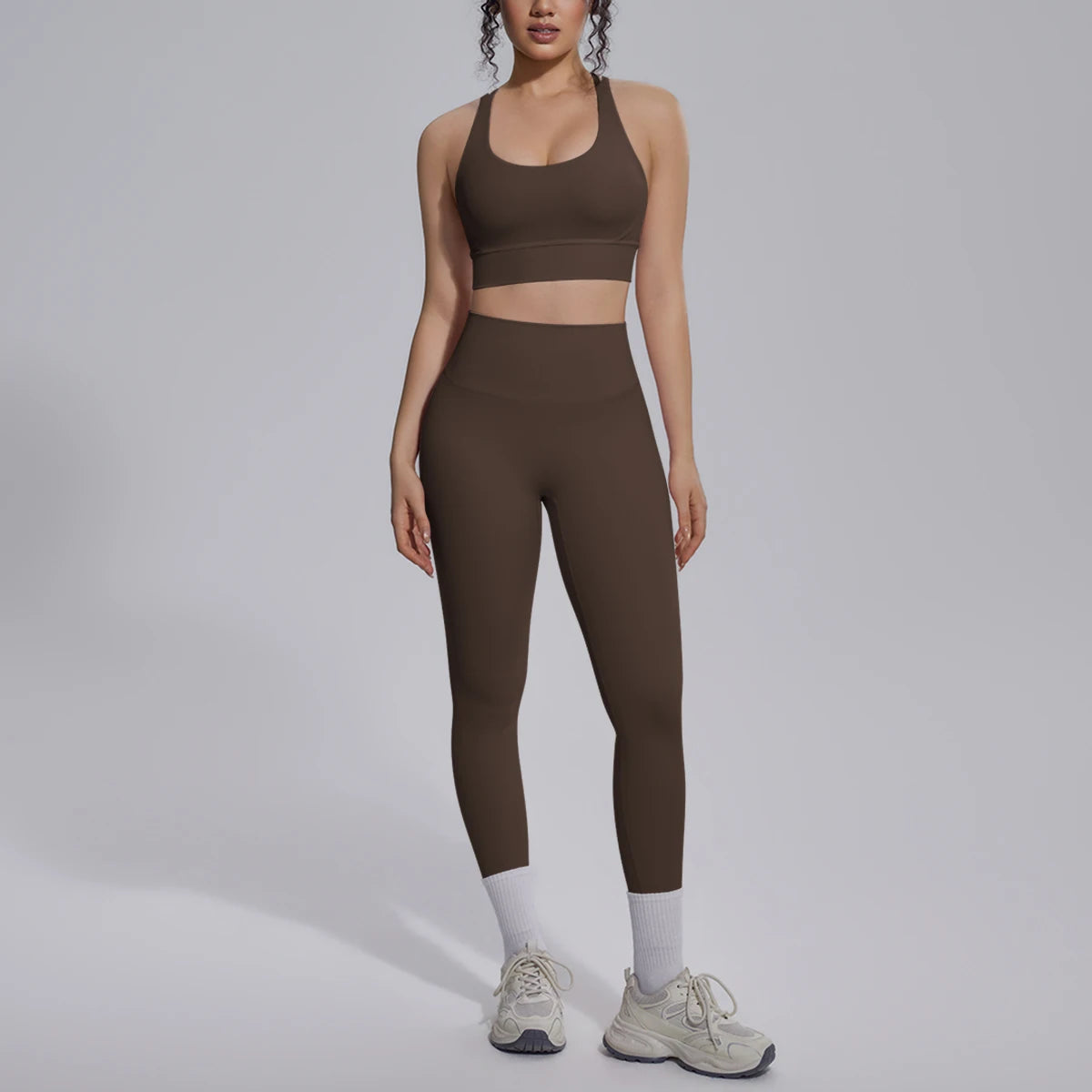 2PCS Yoga Set Summer Gym Sports Running Yoga Clothing Solid Color Cross Bra Workout Top High Waisted Quick Drying Fitness Pants