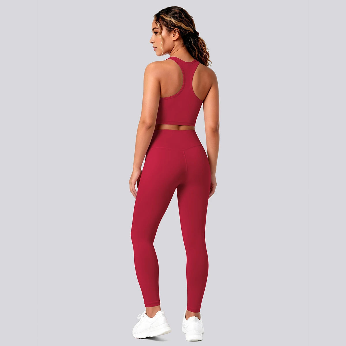 2PCS Solid Color Yoga Set for Woman's Gather Beautiful Back I-shaped Vest Shock-absorbing Running Yoga Tank Top Push Up Pants