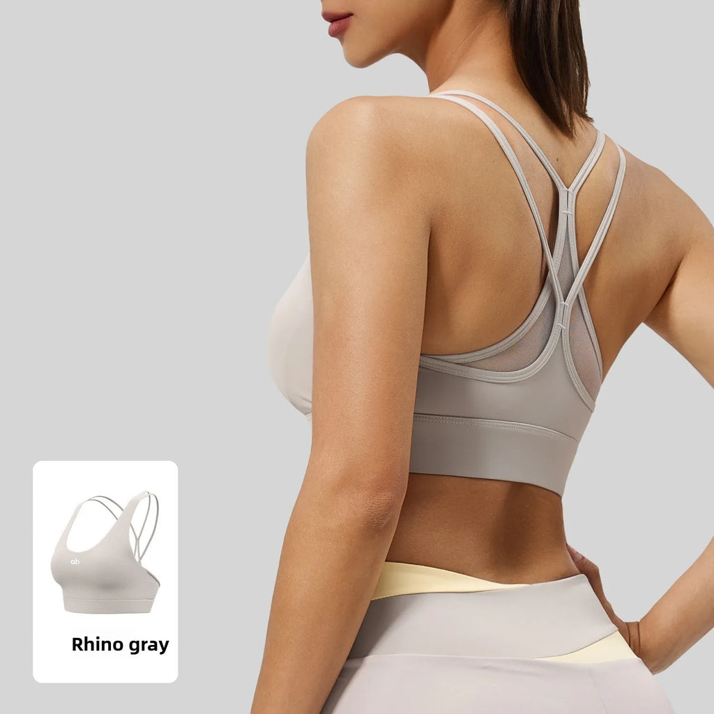 Women U Neck Fitness Crop Top Crossback Sports Bra Fixed Cups Vest, Shockproof Gym Running Workout Yoga Top