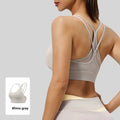 Women U Neck Fitness Crop Top Crossback Sports Bra Fixed Cups Vest, Shockproof Gym Running Workout Yoga Top