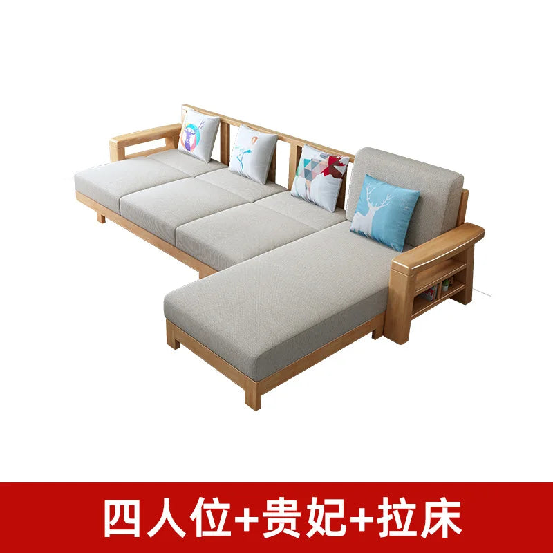Nordic solid wood three-person sofa, modern simple fabric, small apartment concubine coffee table combination furniture
