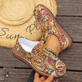 Spring 2025 Women's Printed Canvas Shoes Flat Platform Casual Toe Loafers Breathable Autumn Fashion Sneakers