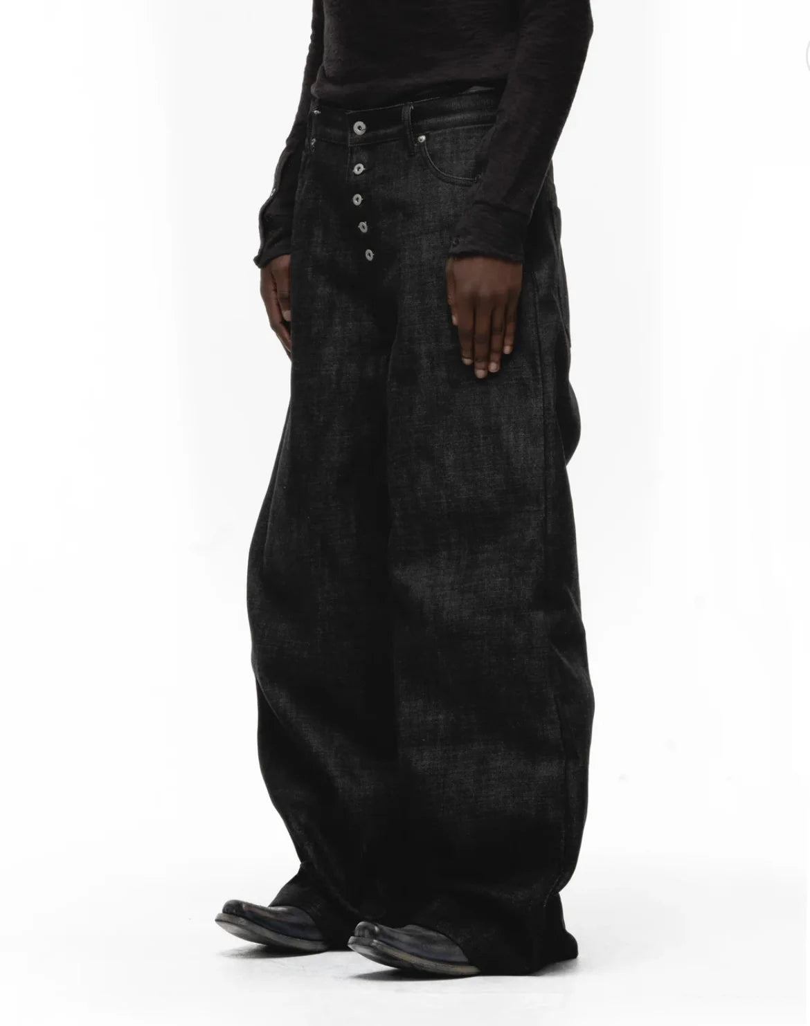 Japanese Raw Denim Loose Fit Jeans Classic Unwashed Cotton Workwear Baggy Trousers for Men