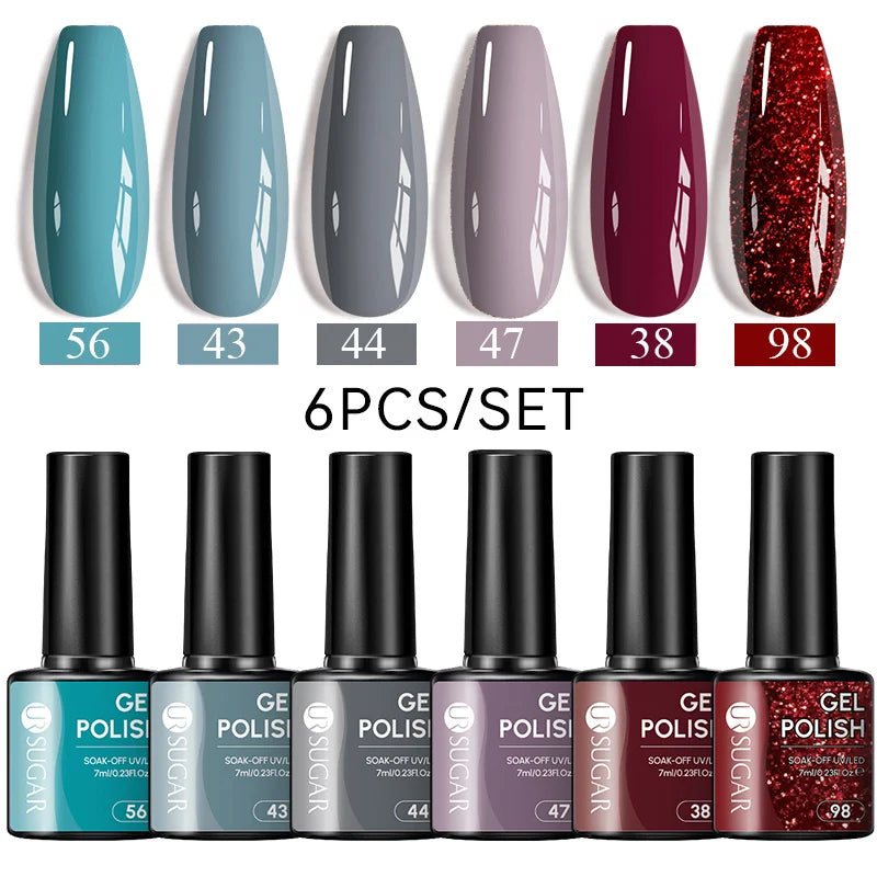 UR SUGAR 6Pcs/Set 7ML Gel DIY Nail Polish Autumn Semi Permanent Soak Off UV LED Gel Varnish Nail Art Design Manicure Kit
