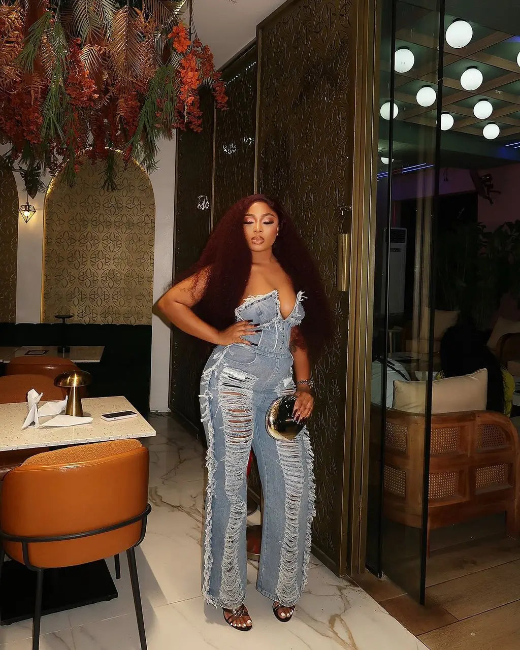 Tassel Hollow Out Overalls For Women Studded Diamond Strapless Backless Jeans Street Fashion Trend Jumpsuite Femme