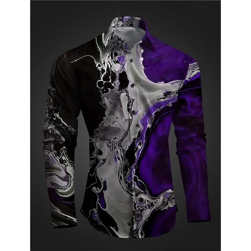 2024 New 3D Printing Color Gradient Art Abstract Graphics Fashion Casual Comfortable Cool Men's Long Sleeve Shirt For Dating