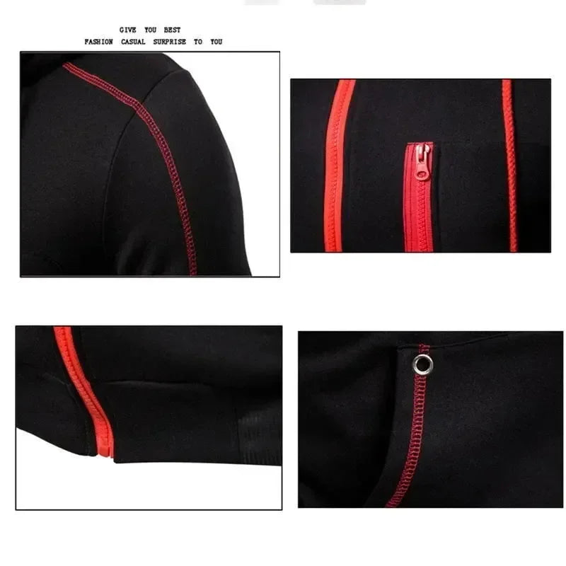 New autumn and winter thickened men's zipper jacket + pants two-piece set, fashionable outdoor jogging men's casual sportswear