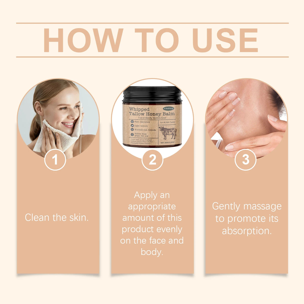 Whipped Beef Tallow Cream Face Body Moisturizer Reduce Wrinkle Increase Elasticity Skin Deep Nourishing Firming Anti Aging Cream