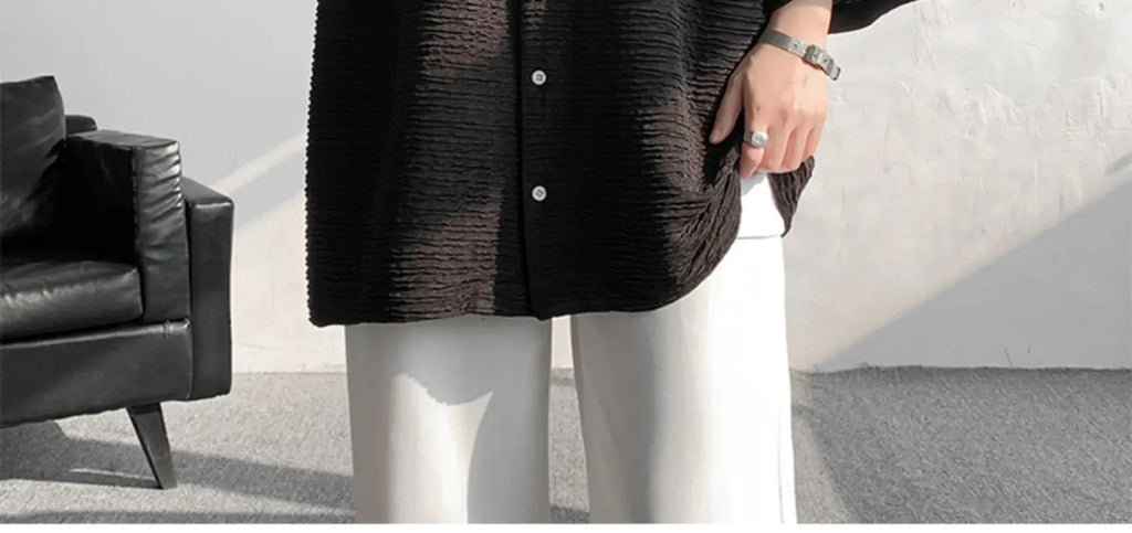 LEGIBLE Spring Summer Solid Shirts Men Casual Oversized Three Quarter Shirts Male Loose Fit Shirt for Man