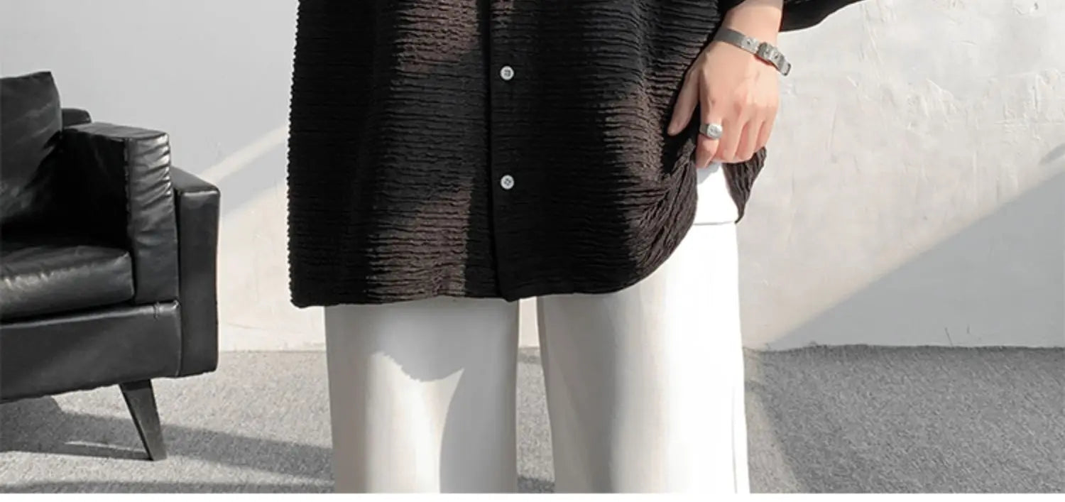 LEGIBLE Spring Summer Solid Shirts Men Casual Oversized Three Quarter Shirts Male Loose Fit Shirt for Man